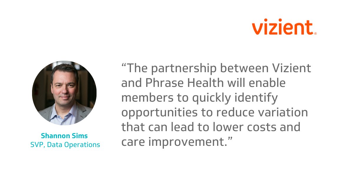 VizientInc's tweet photo. Our new strategic agreement with @phrasehealth enbales #VizientMembers to expand their #EMRs into powerful engines. By capturing near real-time data, they can gain insights into clinician ordering practices &amp; advance quality improvement workflows #EHRs https://t.co/OC2mCQvkyB https://t.co/NTA9yd5DSN