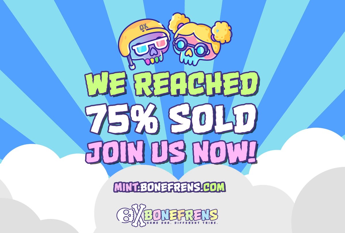 BONEFRENSNFT's tweet photo. 50-75% free minted out in 14min. 
Get one of the last for 0.01e now!

https://t.co/LxFcZgNaYT https://t.co/iy7H1ETDfd