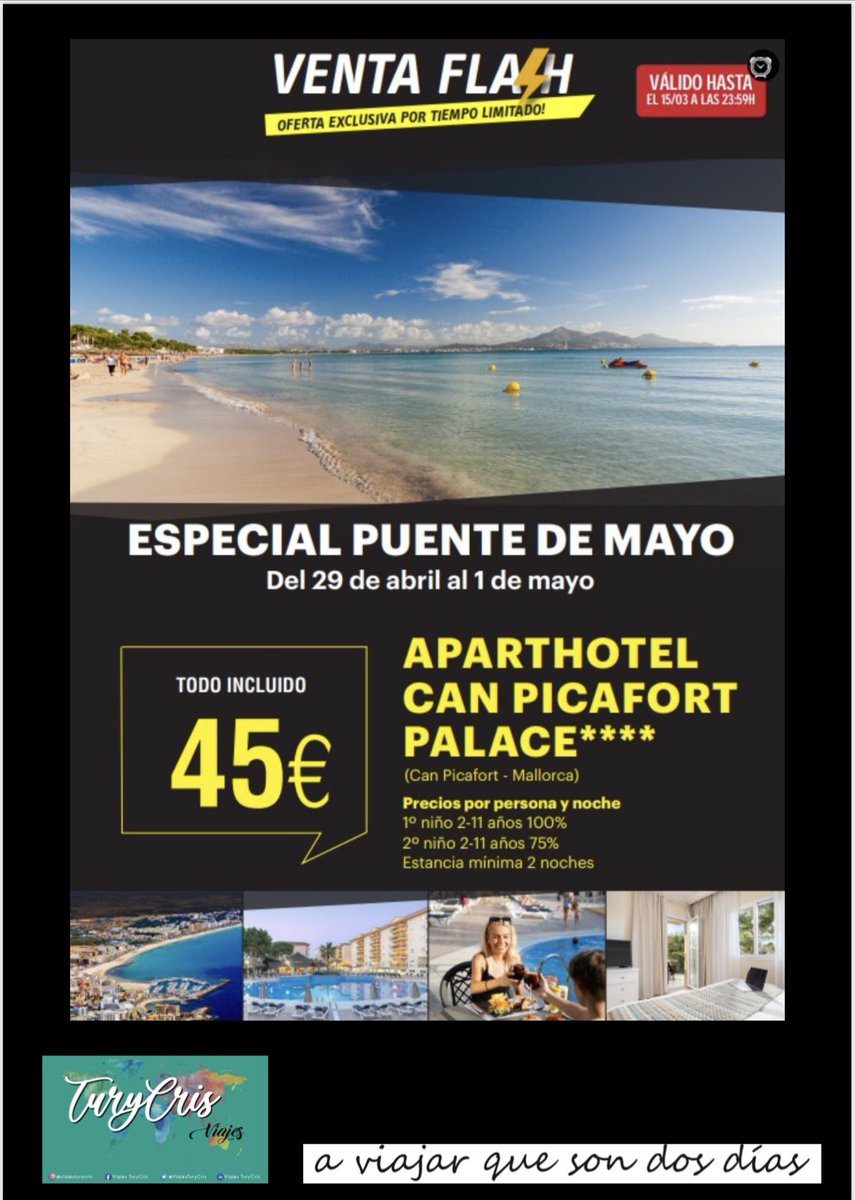 ViajesTuryCris's tweet image. ⚡️ OFERTAS FLASH 

➡️ Podéis consultar sin compromiso en el 📲628733335 o por 💻 info@viajesturycris.com
📍Avda. Mar Mediterráneo 79, Valdemoro - Madrid

#viajesturycris #aviajarquesondosdías