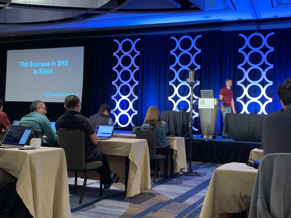squadcastHQ's tweet image. @caseyrosenthal at #SRECON22 giving keynote The &apos;Success&apos; in SRE Is Silent. ⭐️
@usenix @squadcastHQ @SREcon 

#SRECON #Speakers