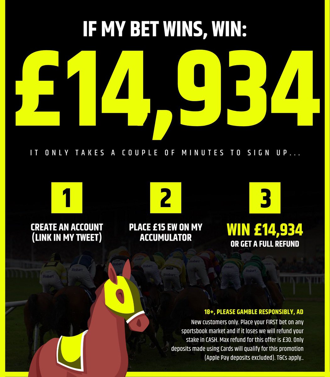 BadManBetting's tweet photo. 🙋‍♂️ Hands up! Who’s getting on my day one Cheltenham acca?

🔗 LOAD MY ACCA: https://t.co/oIQGK6W3S3 

WIN £14,934 or get your stake back in cash… 

Simply join Paddy Power and stake £15 EW on my acca. Get the offer here: https://t.co/CfonJktAxr (#Ad) 

(18+, Gamble Responsibly) https://t.co/9jEWsXoOMe