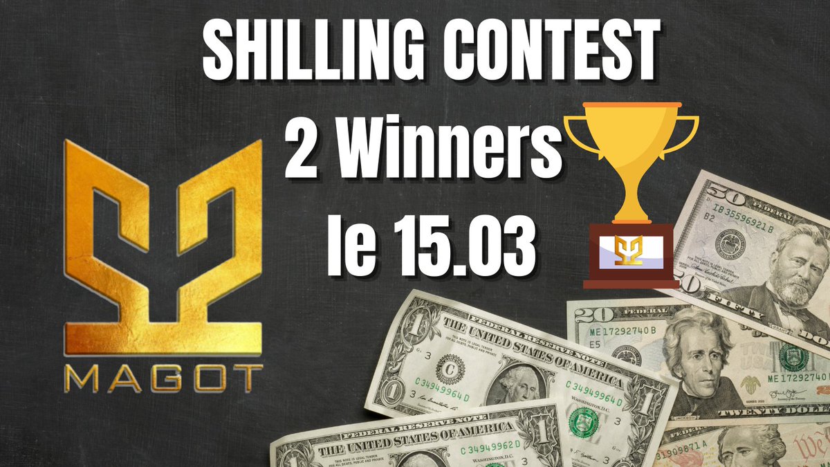 🎁 Giveaway Spécial "Shilling Contest" 100 dollars en $Mago à partager! 

Pour participer, vous devez : 

1. Like &amp; RT 
2. Follow <a href="/CryptoMagot/">Magot</a> 
3. Rejoindre t.me/MagotTokenFR 
4. Faire une publication sur votre compte twitter en taguant <a href="/CryptoMagot/">Magot</a>

🚨 Fin le 15 mars à 20h