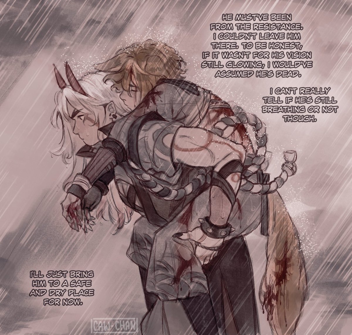 cawiechan's tweet photo. cw blood (just in case again)

awawaswa part 2 of whatever this is going to be
#GenshinImpact #itto #gorou #ittorou https://t.co/sI59vr2oI1