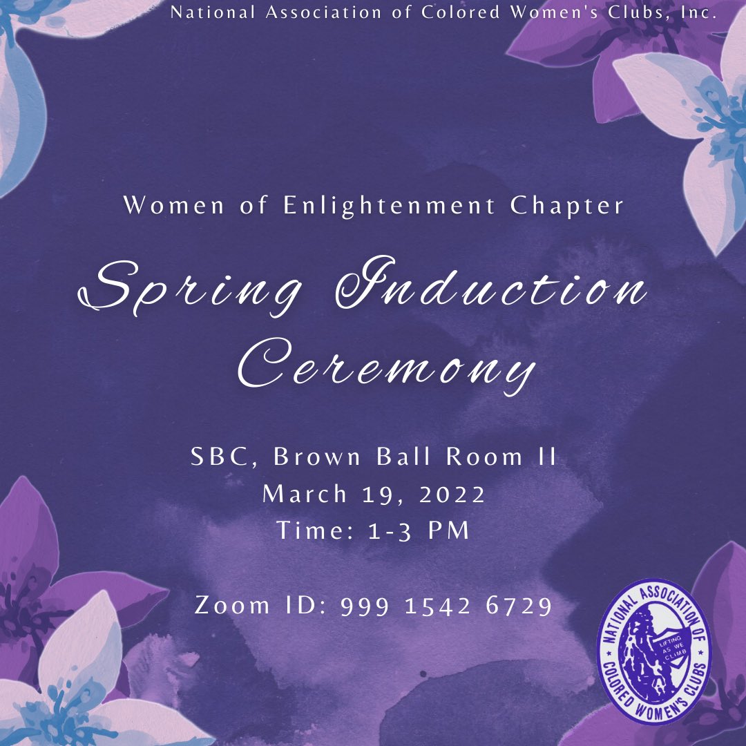 NACWC_ISU's tweet photo. The Women of Enlightenment chapter cordially invites all ISU students, family, and friends to our spring induction ceremony this upcoming Saturday, March 19, 2022. We hope to see you there!!💜 https://t.co/Y4Xpm9V3oy