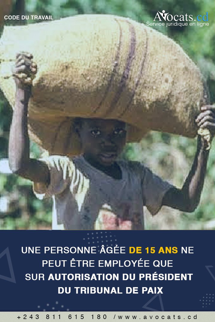 Saviez-vous que le travail des enfants👩‍👧‍👧 est interdit en #RDC 🇨🇩?

Vous ne pouvez pas embaucher sauf à partir de 15 ans sur autorisation d'un juge et un medecin.

Pour en savoir plus ici: 👇
avocats.cd/blog/recruter-…

#droitdutravail #recrutement #travaildesenfants #salarié #emploi