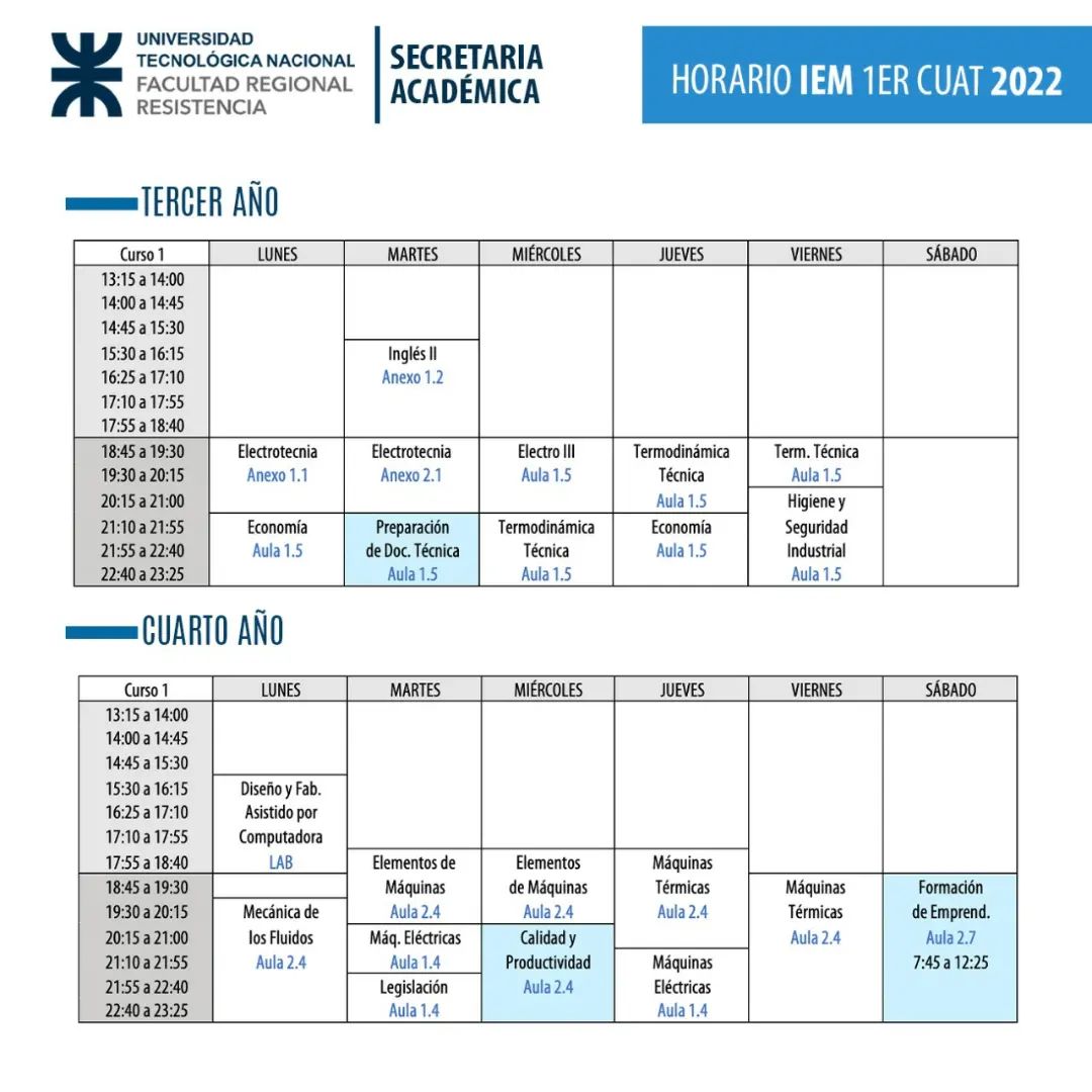 utfrre's tweet photo. Horarios IEM #UTN #FRRe https://t.co/JQWxJSDykA