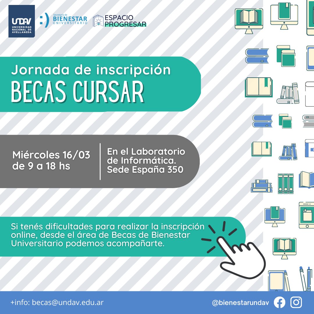 UNDAVOFICIAL's tweet photo. 🔹Jornada de inscripción Becas #CURSAR 2022

✔️MIÉRCOLES 16/03 | De 9 a 18 hs.

🤔 Es importante que antes de inscribirte leas los REQUISITOS.

Tenés tiempo hasta el 18/03

Completando el formulario online: https://t.co/SymJDkOur0

#UNDAV #Becas #UniversidadPública https://t.co/zJ3YON8Vf3