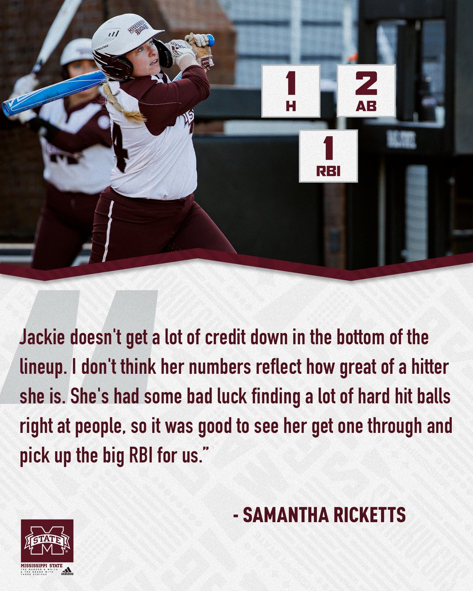 HailStateSB's tweet photo. With a clutch single in the second, @jaackie44 drove in the game's only run against No. 3 Florida on Sunday!

#HailState🐶 https://t.co/uWXLmogFiM