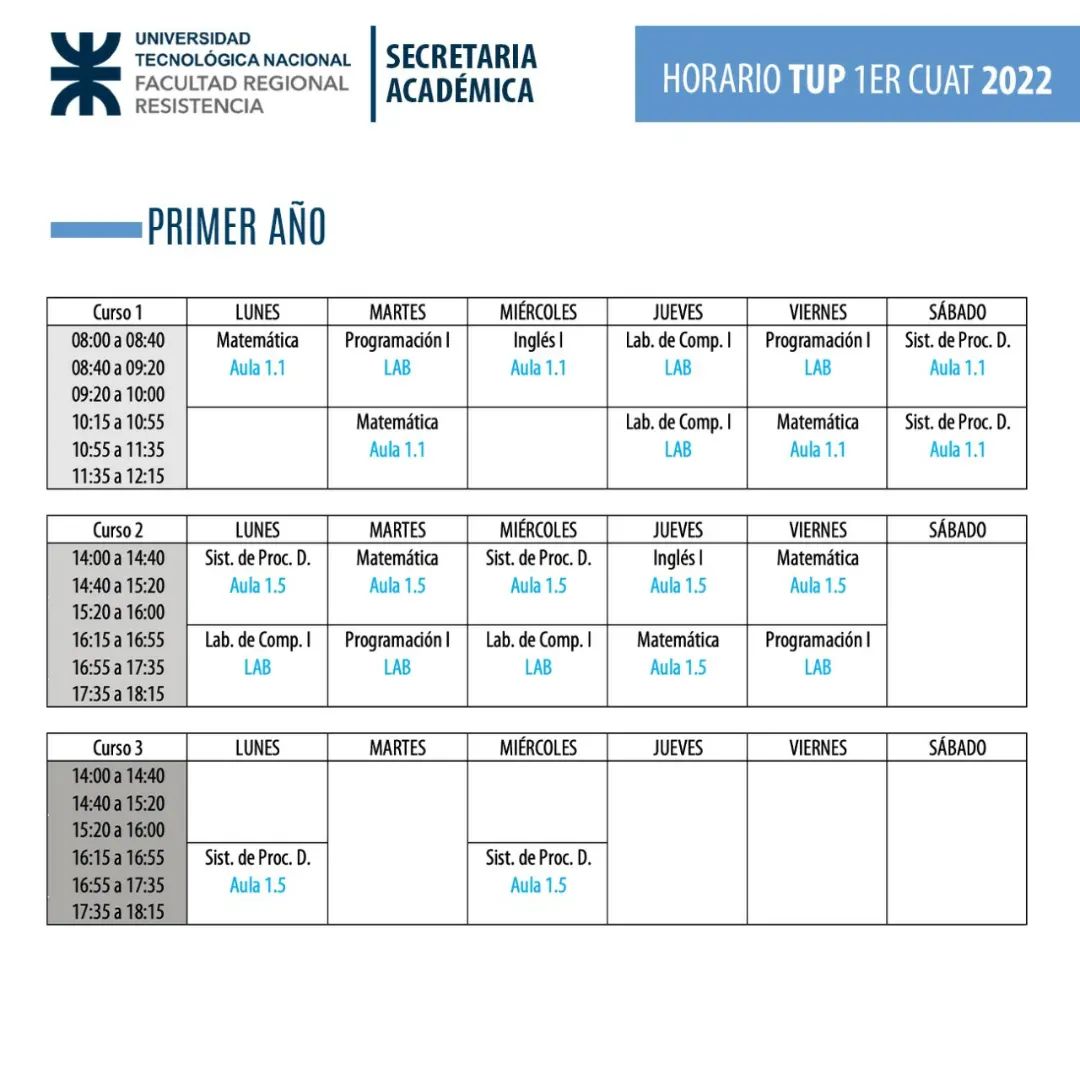utfrre's tweet photo. Horarios TUP #UTN #FRRe https://t.co/7NDE95URoo