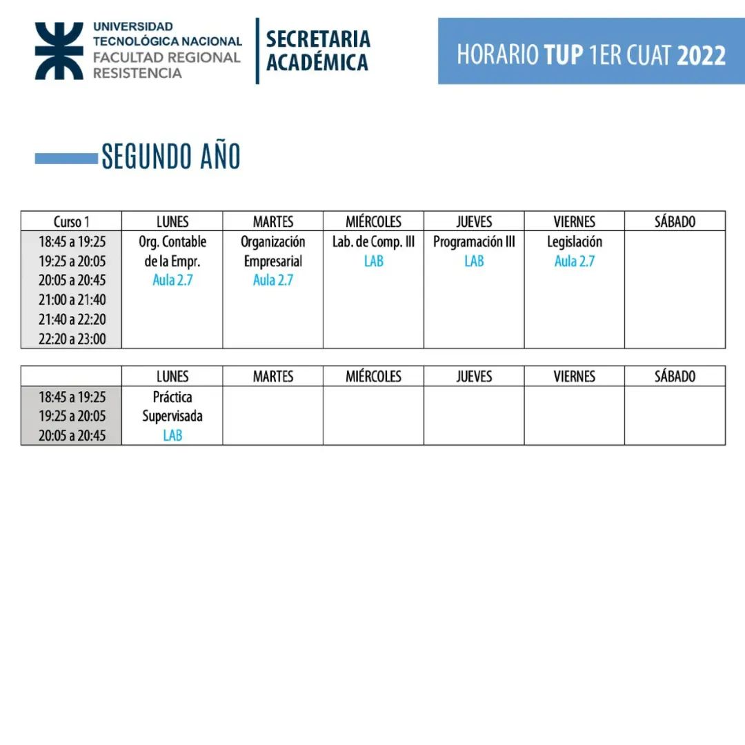 utfrre's tweet photo. Horarios TUP #UTN #FRRe https://t.co/7NDE95URoo
