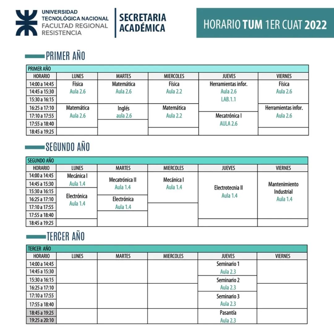 utfrre's tweet photo. Horarios TUM #UTN #FRRe https://t.co/5D51b1IBfv