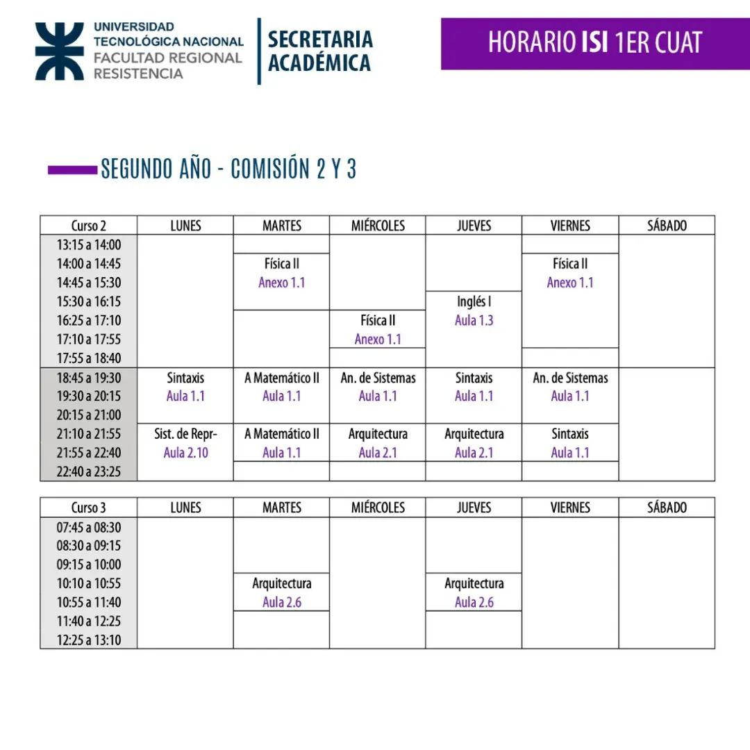 utfrre's tweet photo. Horarios ISI #UTN #FRRe https://t.co/7mYjwAvMHy