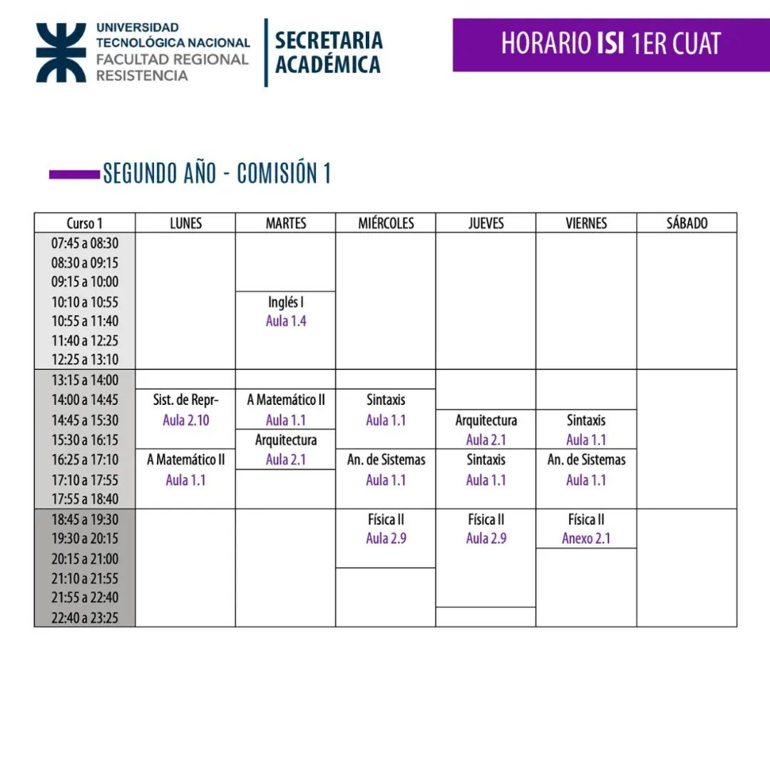 utfrre's tweet photo. Horarios ISI #UTN #FRRe https://t.co/7mYjwAvMHy