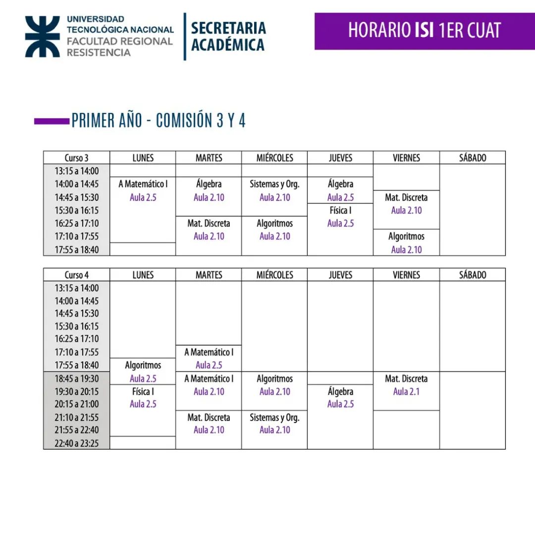 utfrre's tweet photo. Horarios ISI #UTN #FRRe https://t.co/7mYjwAvMHy