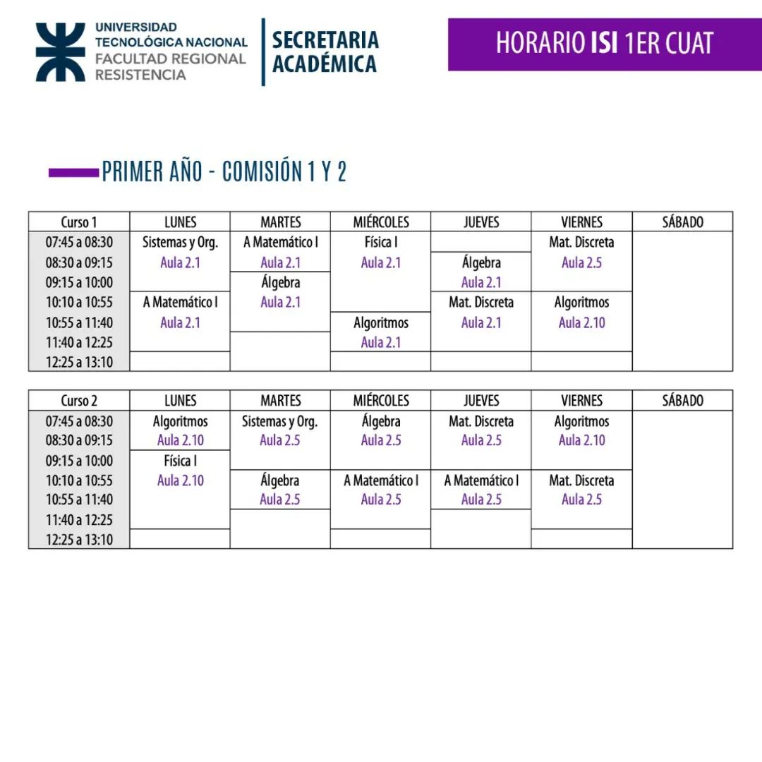utfrre's tweet photo. Horarios ISI #UTN #FRRe https://t.co/7mYjwAvMHy