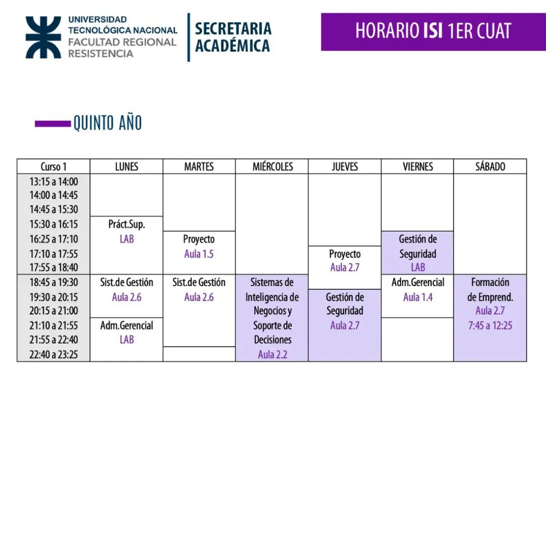 utfrre's tweet photo. Horarios ISI #UTN #FRRe https://t.co/phVFwp184x