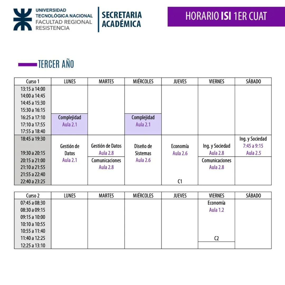 utfrre's tweet photo. Horarios ISI #UTN #FRRe https://t.co/phVFwp184x