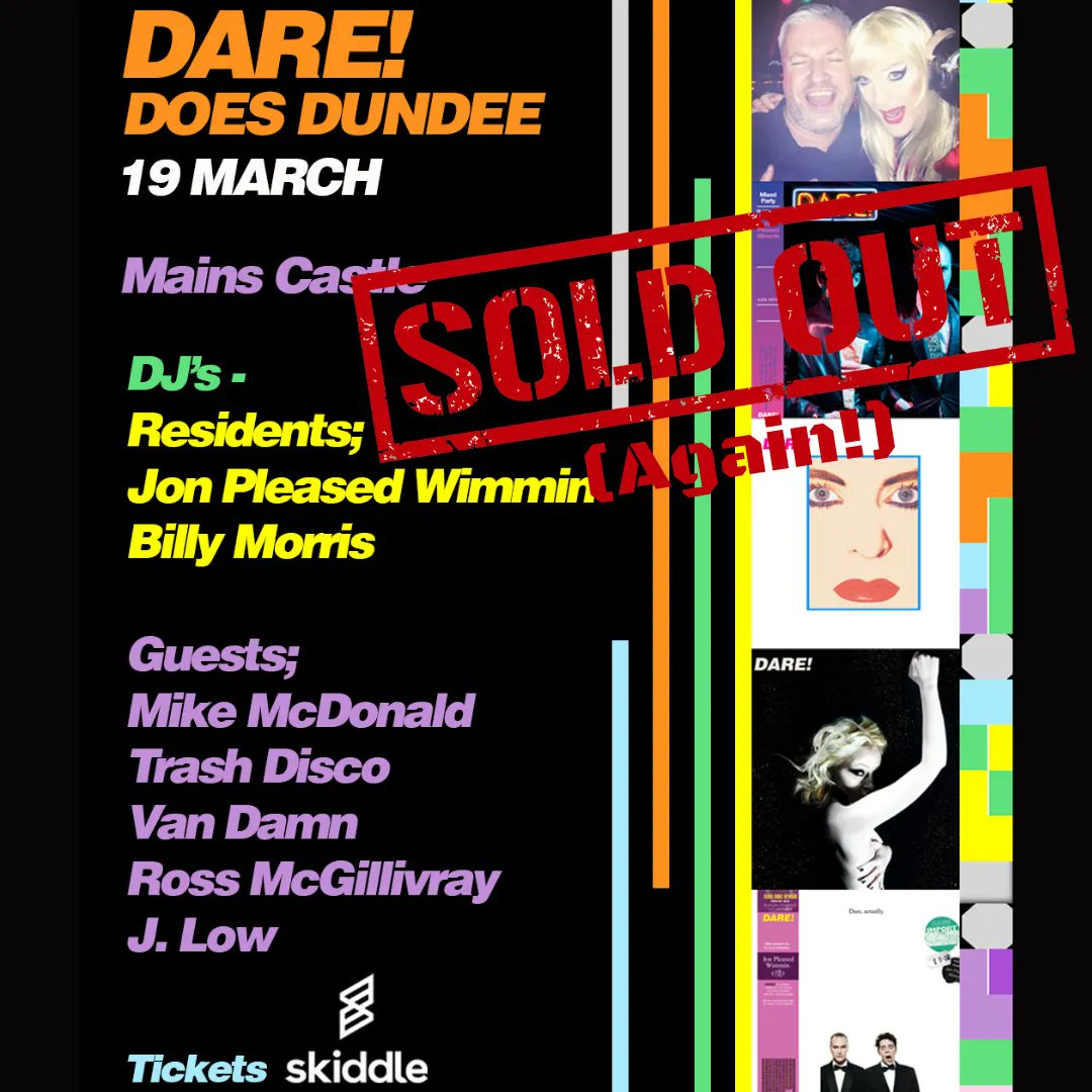 When you reschedule your event due to Covid &amp; it sells out for the third time? That's when ya ken.
Thanks to all who bought tickets for original date &amp; stuck by us, it's appreciated. 
See you all Saturday for Dare! Does Dundee. <a href="/jonpleased/">Jon Pleased</a> <a href="/theVanDamn/">VANDAMN</a>  @bigross67 
<a href="/mikemcdj/">Mike McDonald</a>