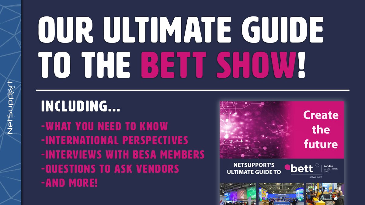 NetSupportGroup's tweet photo. Pre-planning and preparation prevents...missing out on all the good stuff at @Bett_show! We've created an Ultimate Guide to #Bett2022! Packed full of useful information that will help you make the most of your Bett show experience! Check it out: https://t.co/NxN1JO0h0x #edu https://t.co/S4toqdlwDF