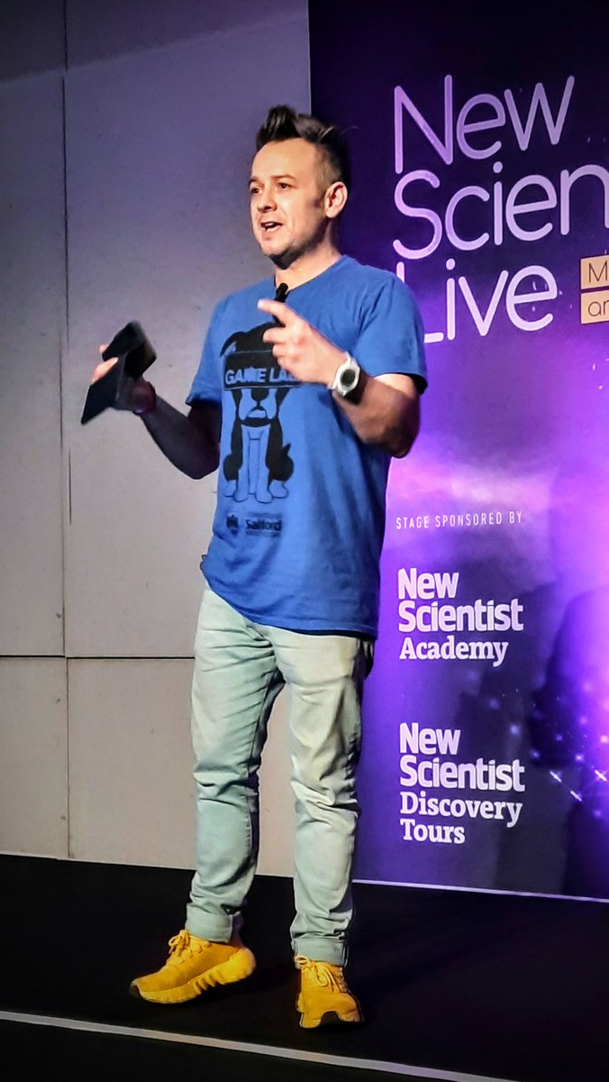 SalfordAcoustic's tweet photo. Day 3 of #NSLManchester & it was a pleasure for @HargreavesJon to briefly join @andymiah and @ProfJoeSweeney on stage for his excellent keynote on #VR and #Gamelab22 from @SalfordScience https://t.co/X8LikXO9M1