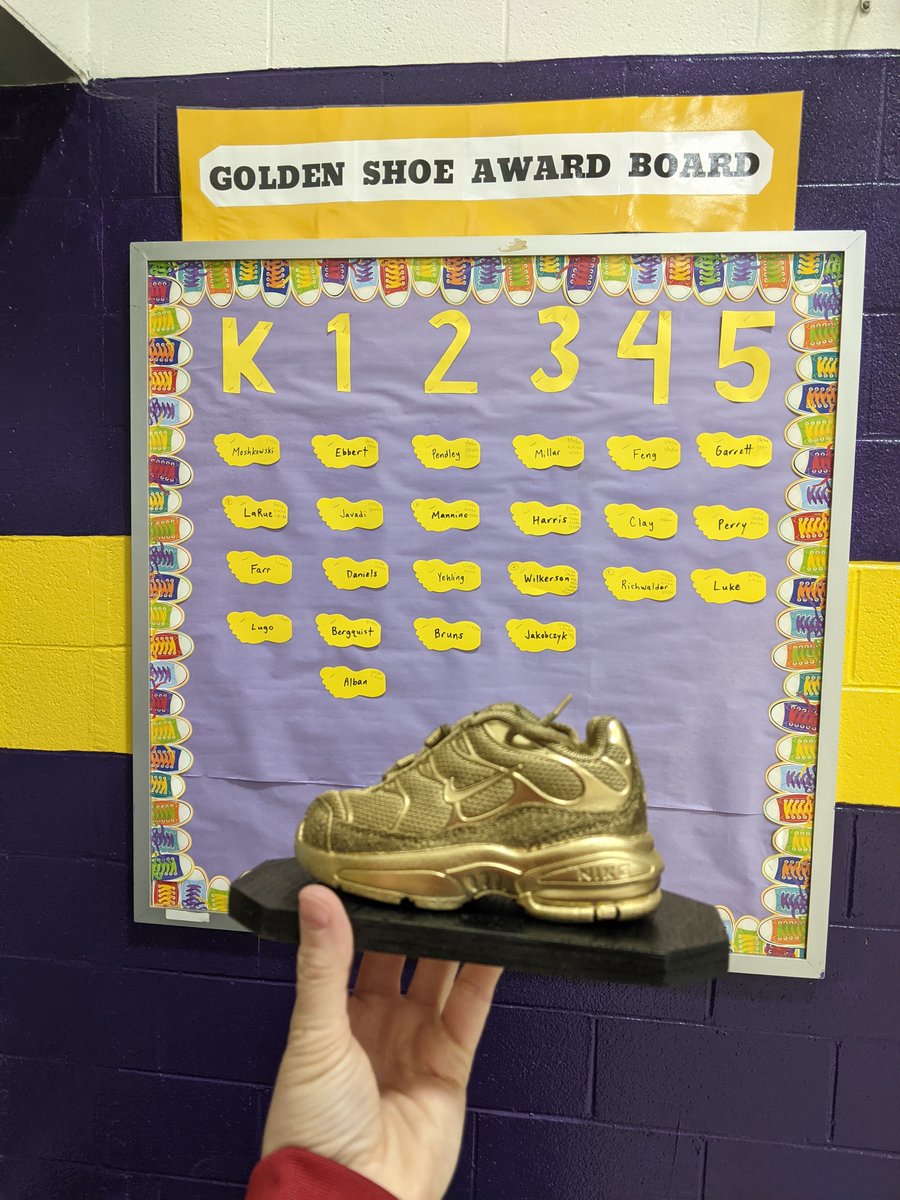Congrats to our 3rd Quarter "Golden Shoe Award" winners (and a big THANK YOU for remembering to wear safe, appropriate tennis shoes on your class' PE days)! Hard to believe that 75% of our school year is complete... Enjoy your Spring Break, Eagles!