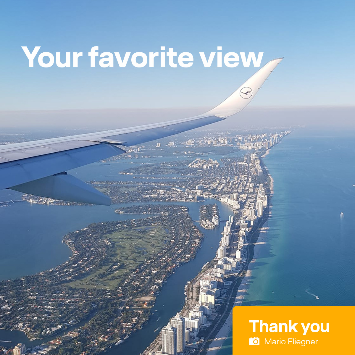 Lufthansa_DE's tweet photo. Der Ausblick ist bei jedem Flug einzigartig. Mario Fliegner hat dieses schöne Bild von Miami Beach auf dem Flug von München nach Miami aufgenommen. Teile deinen Lieblingsausblick in den Kommentaren, damit wir ihn auf unseren Kanälen zeigen können. #Lufthansa #YourFavoriteView https://t.co/mQ2pGc4EH4