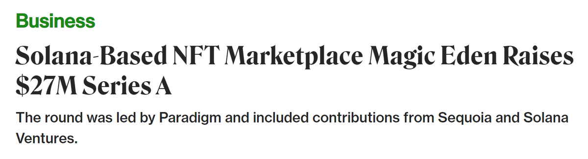 ICODrops's tweet photo. Solana-based NFT marketplace @MagicEden has raised a $27 million in a Series A funding round.

The round was led by @paradigm and included contributions from @sequoia and @SolanaVentures.

https://t.co/zWmSzO4L4w https://t.co/ikJdhptTW3