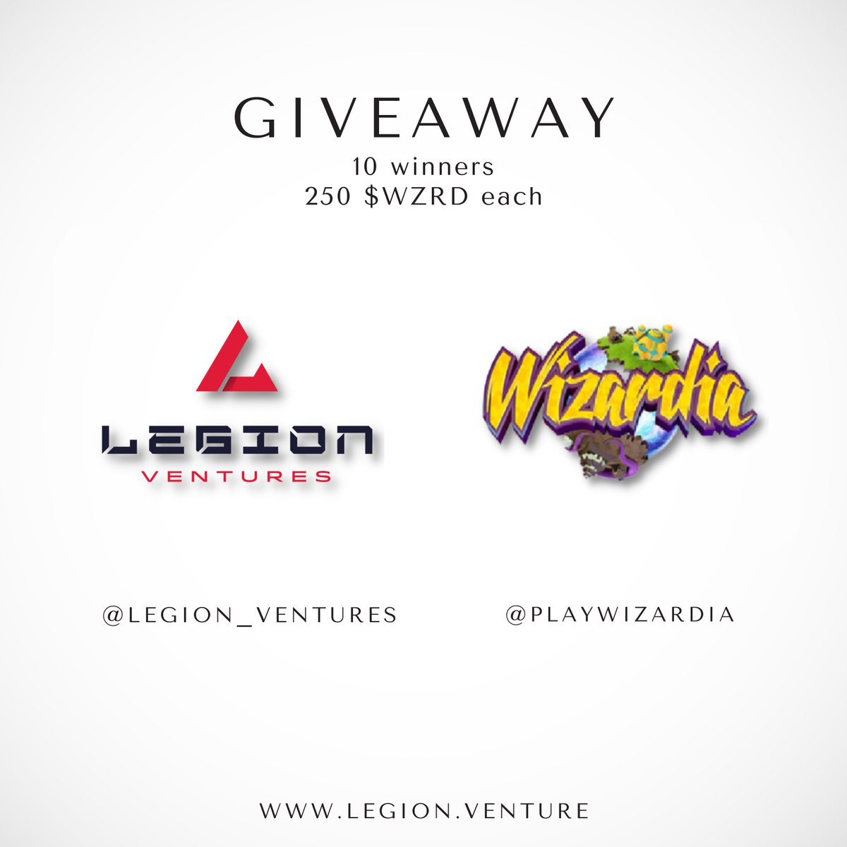 LegionVentures 🤝 #Wizardia GIVEAWAY!

2500 $WZRD are up for grabs between 10 winners 🎉

✅Like and retweet
✅ Follow <a href="/legion_Ventures/">Legion | VC for Retail</a> and <a href="/PlayWizardia/">Wizardia | Fight Your Way to Glory</a>
✅Comment
✅Fill out the form below, following additional tasks in the form 👇

forms.gle/kni7sFNrMvj53a…