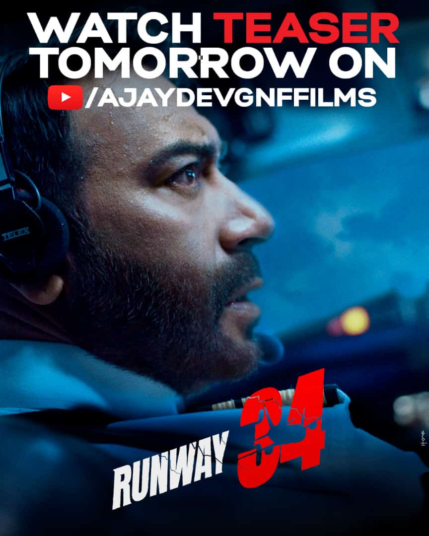 Expecting heavy turbulence ✈️
Teaser ETA: Tomorrow!

#Runway34TeaserOutTom
 
@ajaydevgn @SrBachchan @ajaydevgn @Rakulpreet @bomanirani @CarryMinati @aakanksha_s30 @angira_dhar @ADFFilms @KumarMangat #VikrantSharma @Meena_Iyer @PanoramaMovies @hasnain_husaini #JayKanojiya