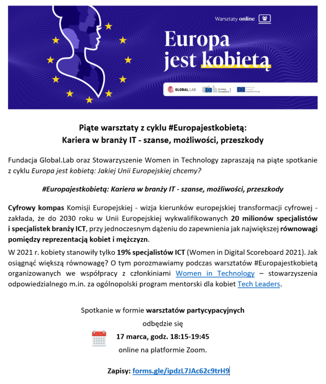 Ale_Polak's tweet photo. Wszystkie dziewczyny rozpoczynające swoją drogę w branży IT 👩‍💻, zainteresowane tą ścieżką, ale i te już doświadczone zapraszam z @witpoland i @GlobalLabPL w 📅 czwartek o 1⃣8⃣:1⃣5⃣ na Zooma na ostatnie już warsztaty z cyklu #Europajestkobietą!
Zapisy 👉 https://t.co/adwmDwJ83Z https://t.co/BlWpNQ141u