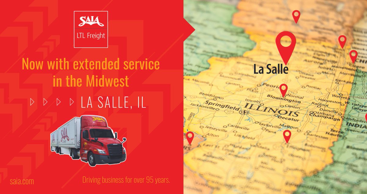 Saia_Inc's tweet photo. Our terminal is now open in La Salle, Illinois. We are proud to offer extended service in the Midwest! #SaiaProud https://t.co/CMxbrfVXtl