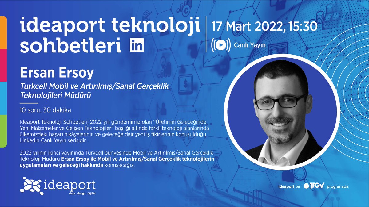 ideaport_ttgv's tweet photo. Ideaport Teknoloji Sohbetleri: 17 Mart’ta Turkcell Teknoloji’den Ersan Ersoy ile Mobil ve Artırılmış/Sanal Gerçeklik teknolojilerin uygulamaları hakkında konuşacağız.
Bize katılmak için #Ideaport LinkedIn ve Youtube kanallarımızı takip edip bildirimlerinizi açabilirsiniz! https://t.co/dcGQbG347h