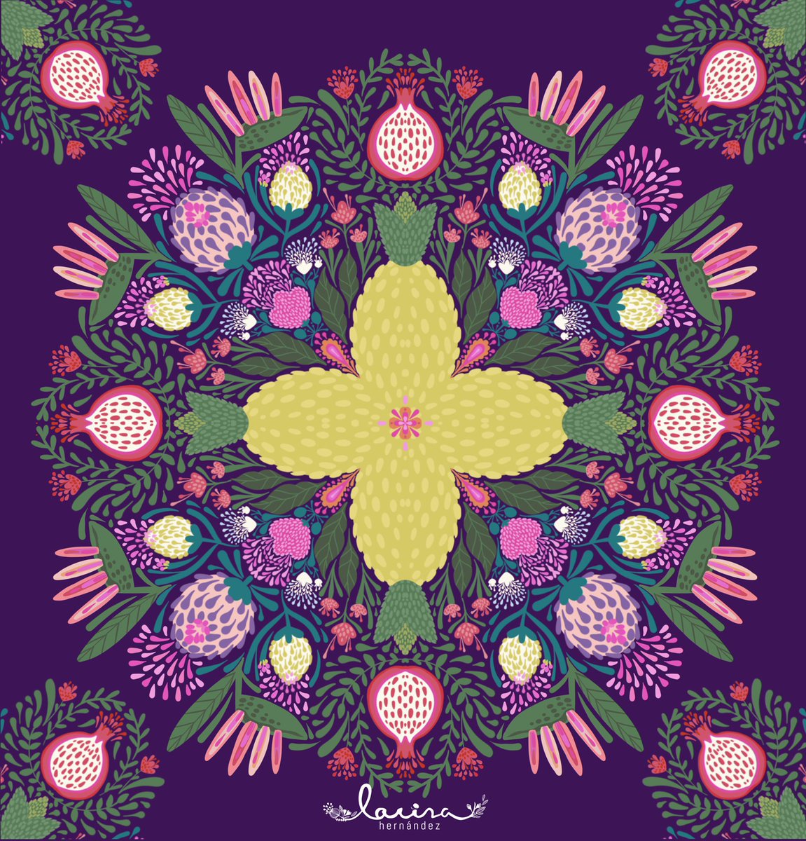 Tropical mandala.  #tropicalfruitsandflower #surfacedesign #surfacedesigner #surfacedesignerlife #illustratorlife #larisahernandez #botanical #ornamental #detailedart #pomegranate #mandala <a href="/Procreate/">Procreate</a>