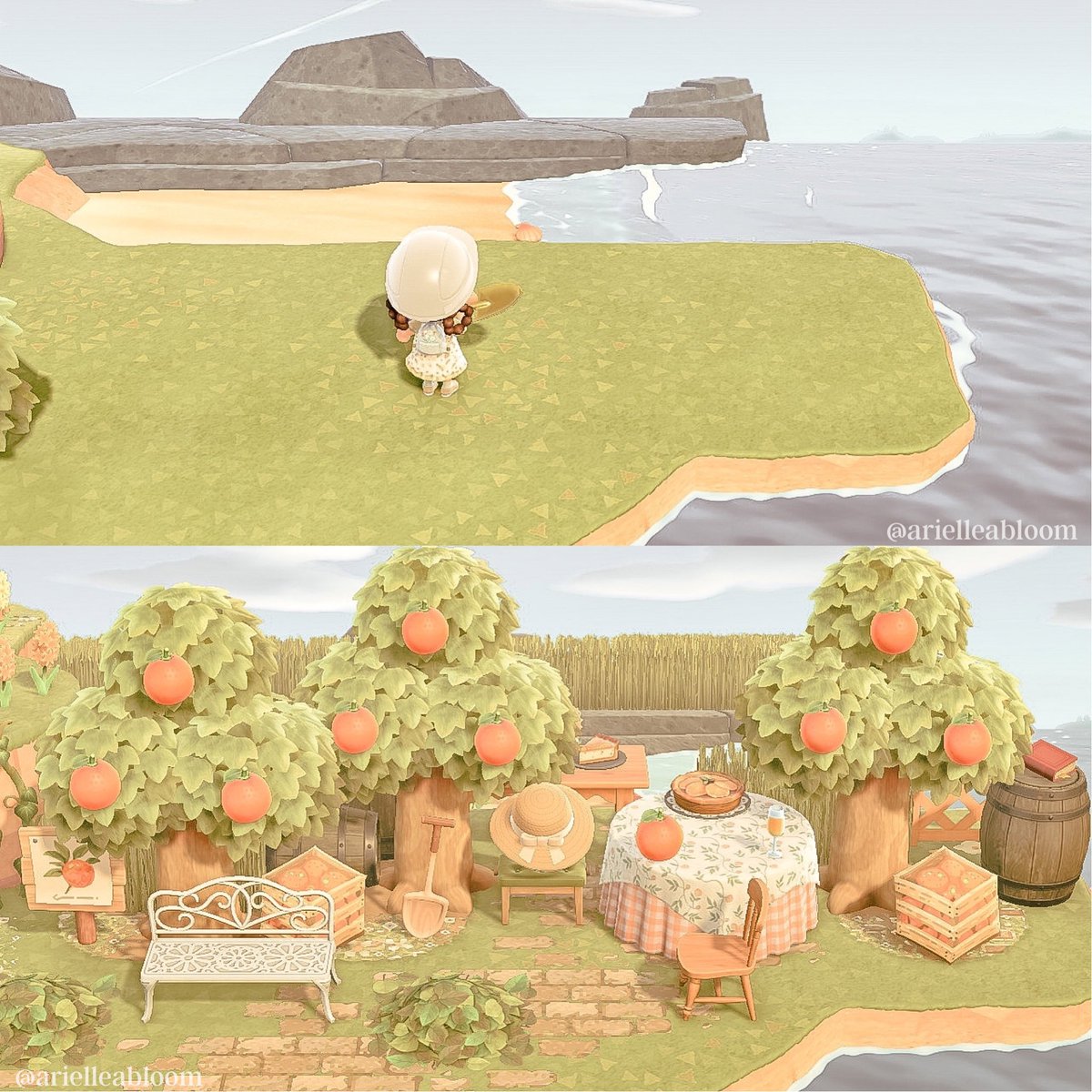 sleepiestudio's tweet photo. the orange orchard on my peninsula🍊
#ACNH #AnimalCrossing https://t.co/NXWkbt38dQ