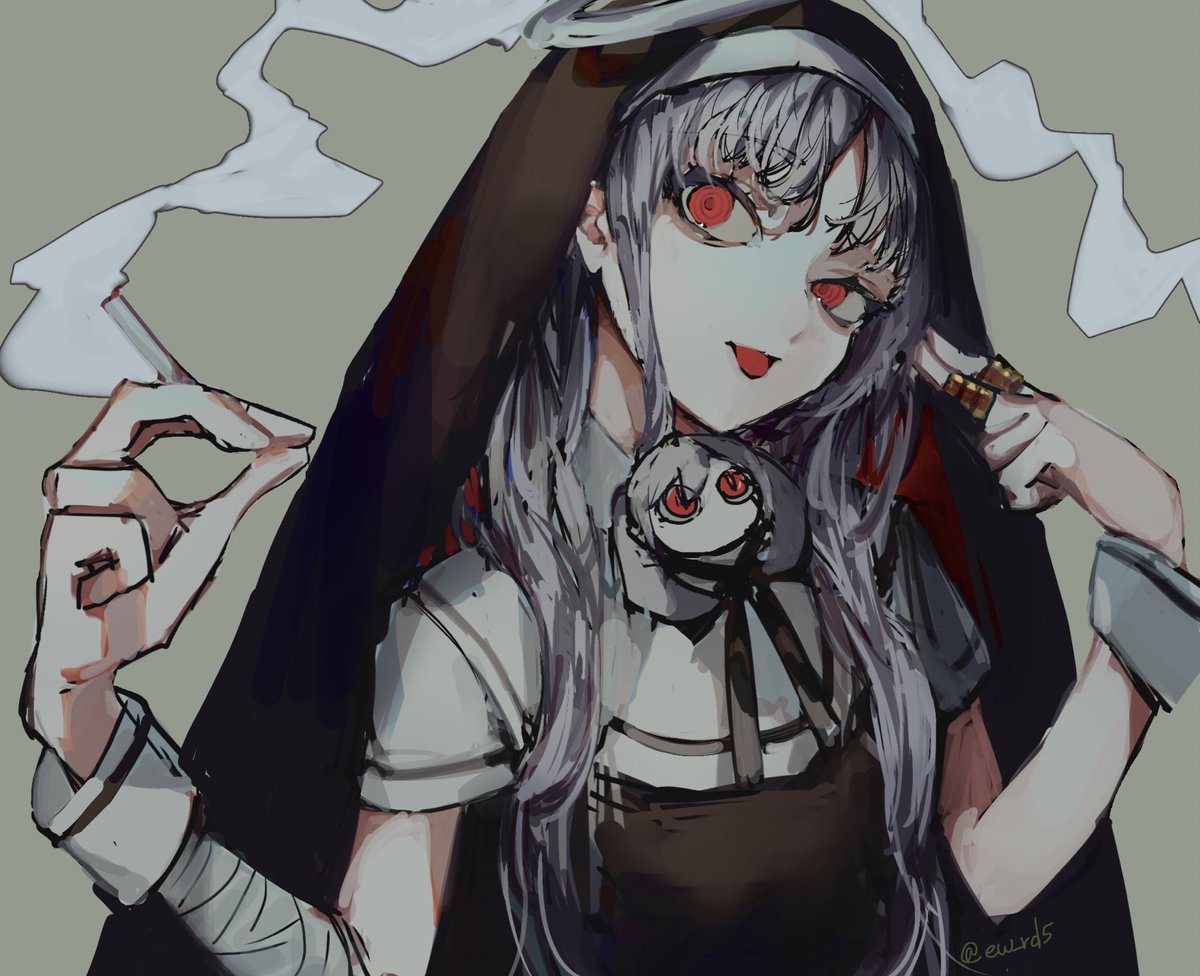 1girl cigarette tongue tongue out red eyes holding cigarette solo  illustration images