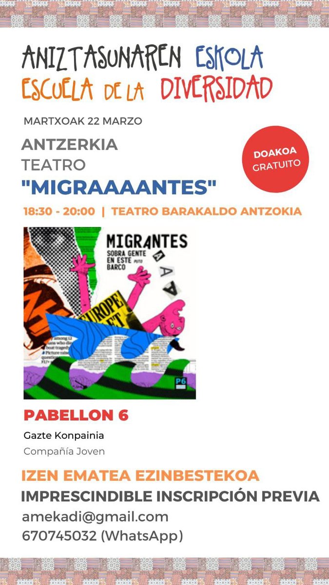 infobarakaldo's tweet photo. πGizarte Kohesioaren Arloak "#Migraaaantes" obra eskainiko du #Barakaldoko Antzokian, Aniztasunaren Eskolaren programazioaren barruan.
π Ikuskizunerako sarrera #doakoa da, aldez aurretik izena emanda. https://t.co/SiWynL7KDc