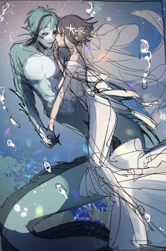 フロ監「どんな感じにしようかなっていうフロ監🦈🦐ウェディングな途中経過
1 人魚!
」|どりうのイラスト