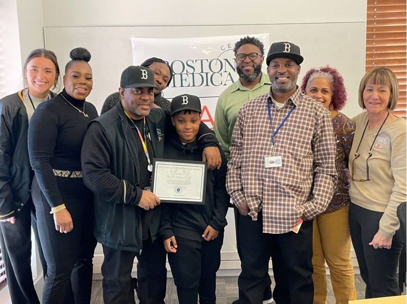 BostonTrauma's tweet photo. Shout out to @The_BMC Violence Intervention Advocacy Program Team Supervisor, Rusti Pendleton on his recent 🏆! The Black Excellence on the Hill award celebrates black and brown community leaders & honors their achievements/impact on communities. He is 📸 with his team and son! https://t.co/M6rPL8j4Ov
