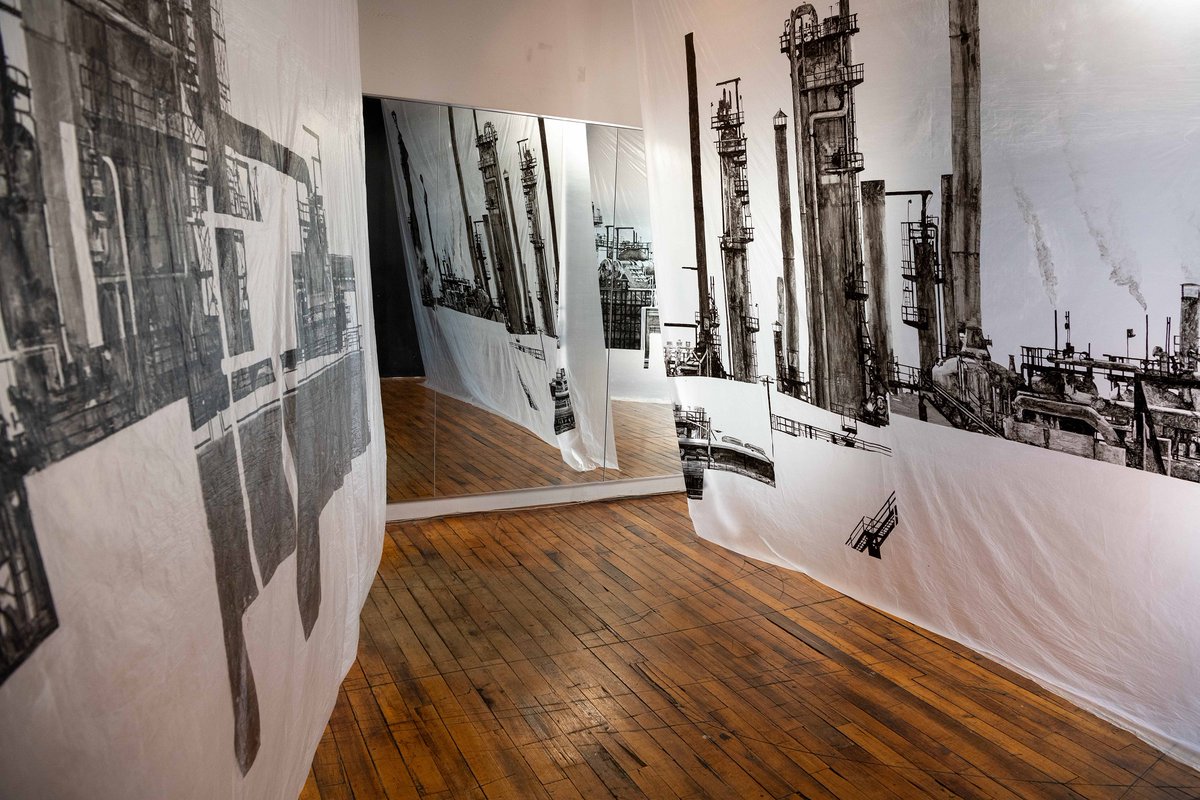 kcollege's tweet photo. ICYMI: An online exhibit dedicated to supporting action against #ClimateChange features 25 international artists including #KCollege Jo-Ann and Robert Stewart Professor of Art Tom Rice and alumna Bethany Johnson ’07. Hear from the artists: https://t.co/Ss6BCmSNDv. #PointsOfReturn https://t.co/dPr79tVS1L