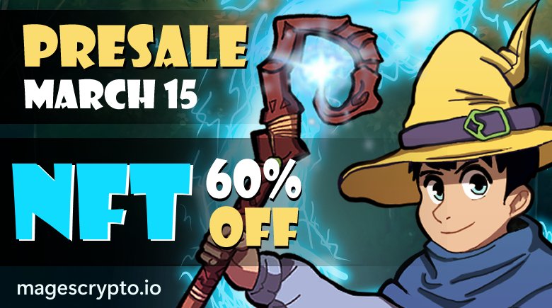 mages_crypto's tweet photo. 🔮 Great news! Presale: March 15th - 00:00 UTC!

🤑 Buy your #NFTs with 60% Discount!
 
🌟 Players who purchase an NFT or already own an #NFT will be able to test the game and level up their mages with a DOUBLE EXP event!

👉 Official #Presale link will be shared at 00:00 UTC. https://t.co/SDmtDLn0kV