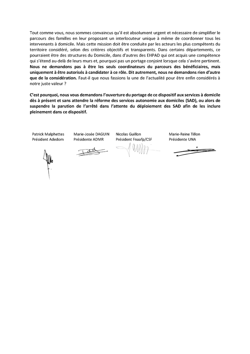 [🔴 Lettre ouverte ] Choquant : nous découvrons un projet de décret et d’arrêté du gouvernement concernant la mission de coordination des interventions au #domicile des personnes en perte d'autonomie qui serait confiée aux seuls #EHPAD.
➡️ bit.ly/lettre-ouverte…