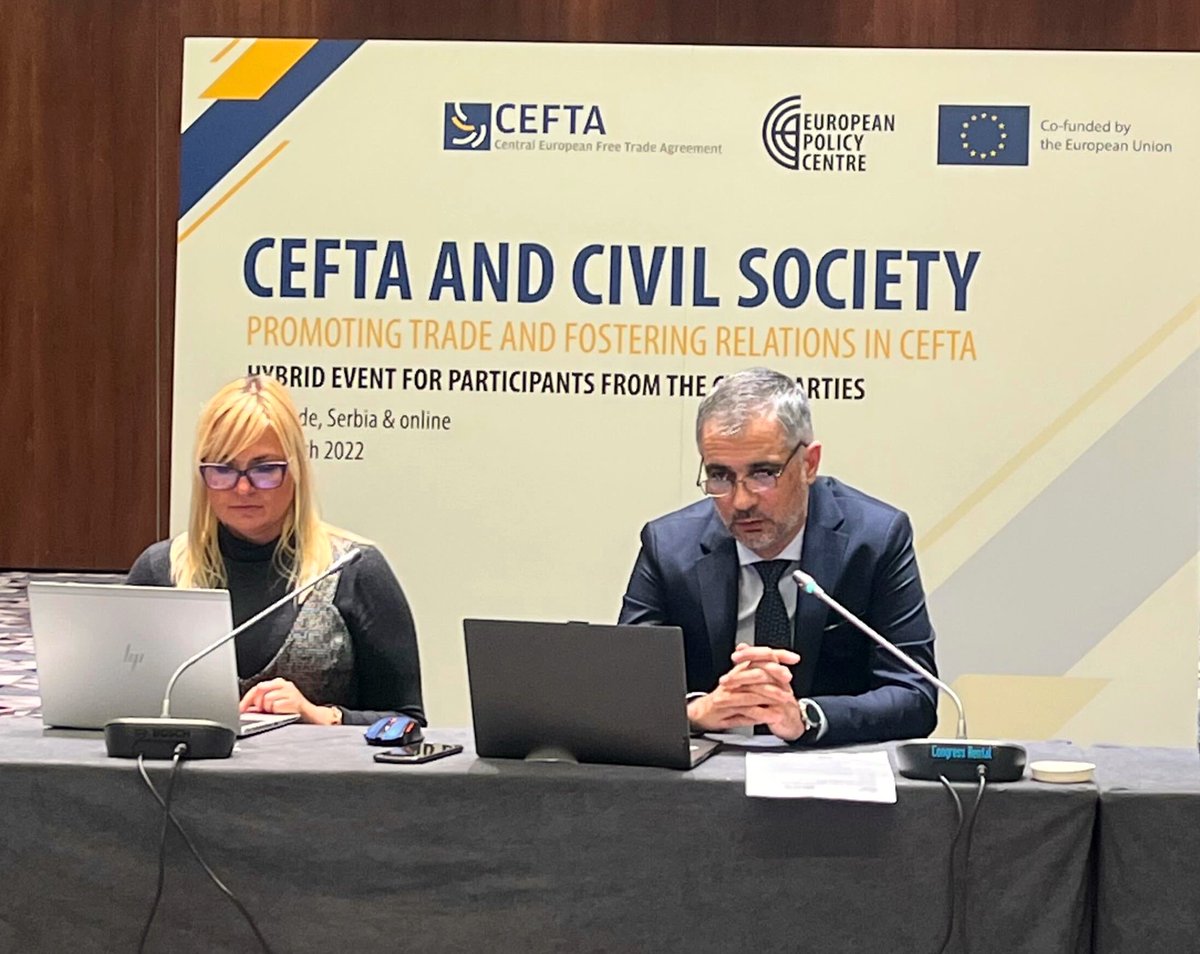 CEPBelgrade's tweet photo. Third panel "Fourth industrial revolution and e-commerce: the perspective of @CEFTA_ partners". With Marija Ristovska, e-commerce association #Skopje, and Agon Bejt, e-commerce cluster #Pristina. Moderated by @Dushaan https://t.co/t1OxlrTjh9