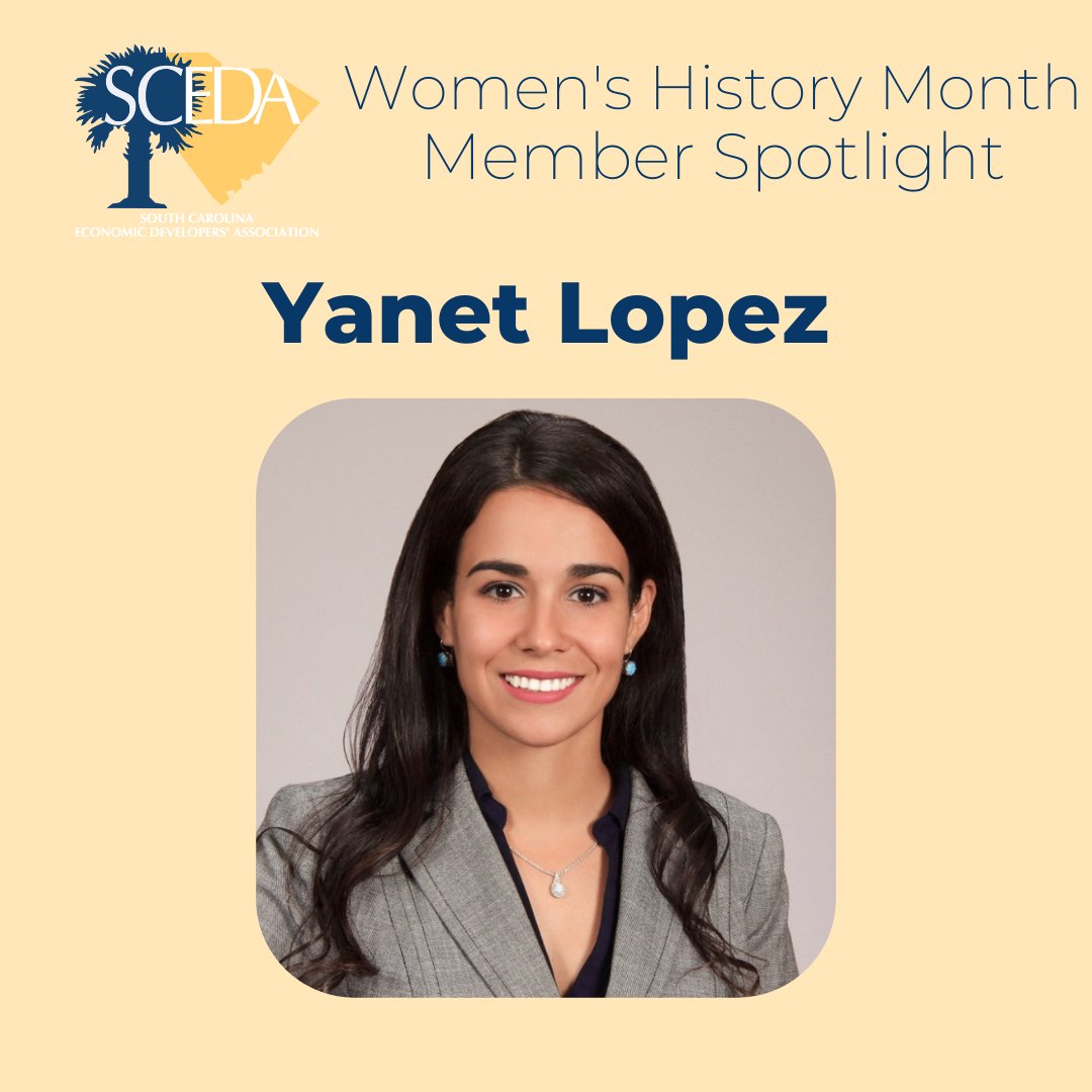 SCEDA's tweet photo. We are recognizing women leaders in the field of #econdev during #WomensHistoryMonth. SCEDA member, Yanet Lopez, is Manager of Research and Multimedia for #SumterSC Economic Development and TheLINK Economic Development Alliance between Sumter & Lee Counties. #TeamSCEDA https://t.co/56azmqTOqM