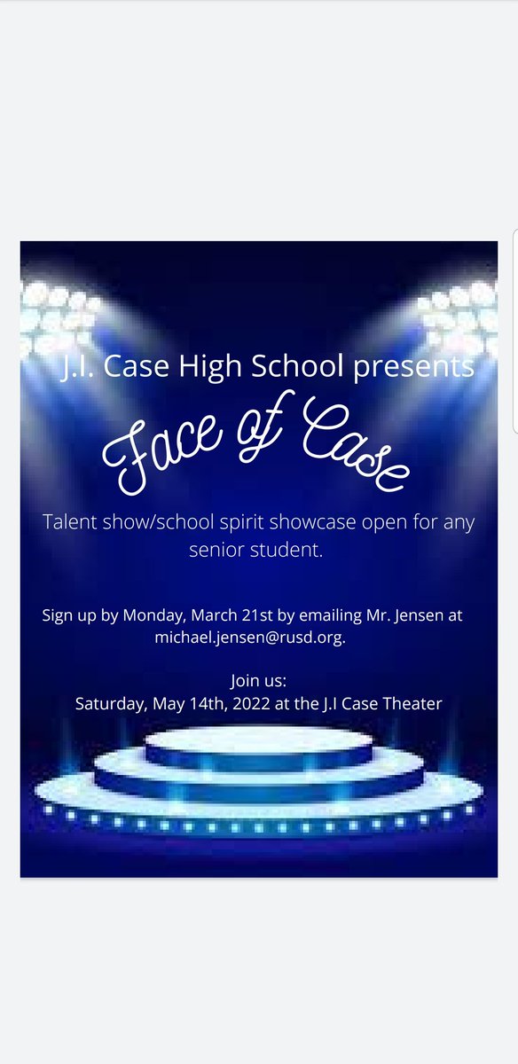 Seniors! Mr. Case is now called Face of Case and ANY Senior is eligible. If interested email Mr. Jensen. Details below!