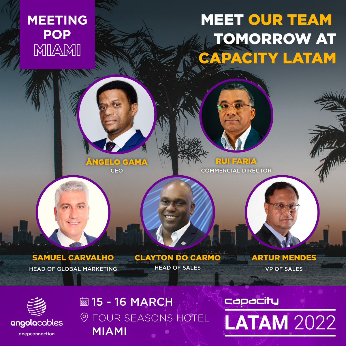 angola_cables's tweet photo. #CapacityLatam2022 starts tomorrow, you’re more than welcome to book a meeting with our team!

See you at the event!

#angolacables #deepconnection #MeetingPOPMiami #POP #team #event https://t.co/hTXqJPSJaE