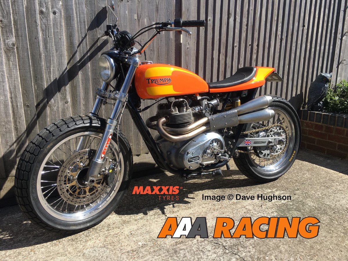 We've posted an update about our supply of Maxxis DTR1 Flat Track Tyres, here: aaa-racing.uk/buytyres/  Pic is Dave Hughson's gorgeous Triumph Road Bike looking #UltraCool We do have a new tyre project all of our own, but ask us again just before Christmas, about that one 😅