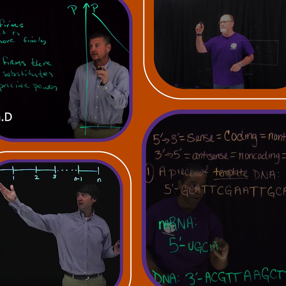 ClemsonOnline's tweet photo. #Microlectures provide essential content when learners attention is strongest, and a #lightboard helps visually explain material. Together they create an intriguing lesson with high retention and intrigue! 
Read more on the blog: https://t.co/C4VbNfbezH
#Clemson #ClemsonOnline https://t.co/7VXLkVfu3m