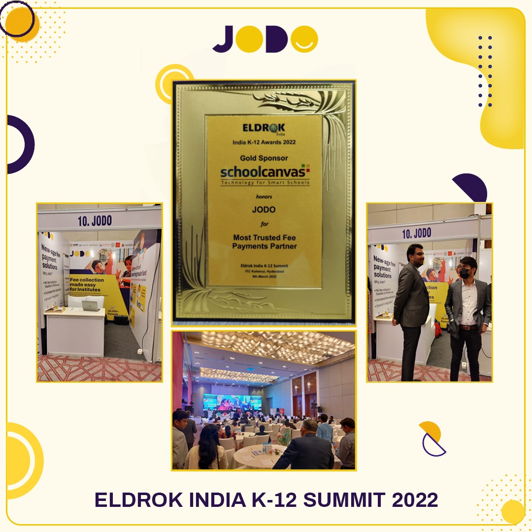 Jodo_in's tweet photo. We're glad to share with you that we've been honored with the ELDROK India K-12 award for being the #MostTrustedFeePaymentsPartner.
Huge thanks to Eldrok India for recognizing our determined efforts in making fee payments convenient for institutes and parents.
#awards https://t.co/EFGuMjXhLO