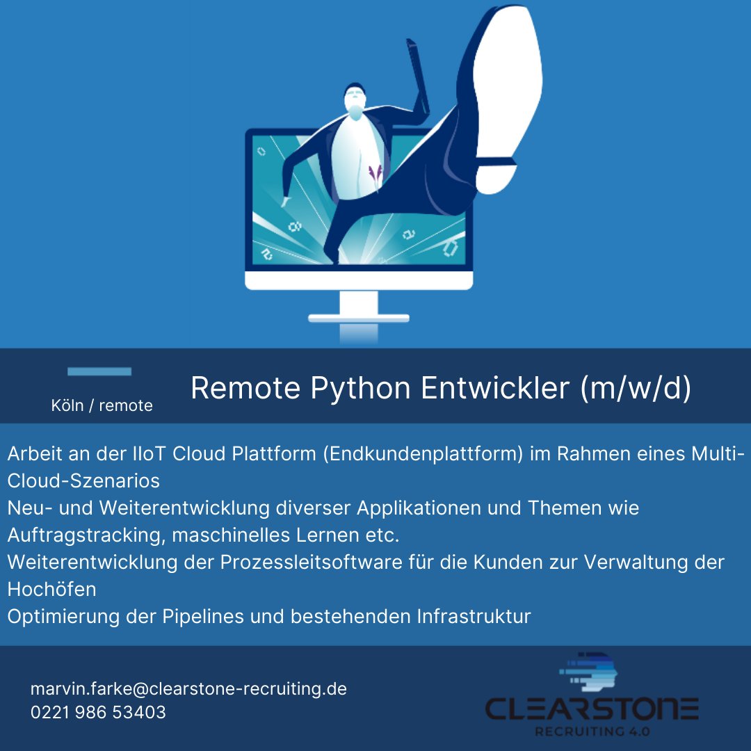 💻 Remote Backend Entwickler Python (m/w/d) 💻
Du bist Python-Fan und wolltest schon immer gerne entspannt von zu Hause aus full remote arbeiten? Dann hast du jetzt die Chance dazu!
#remote #python #backend #iiot