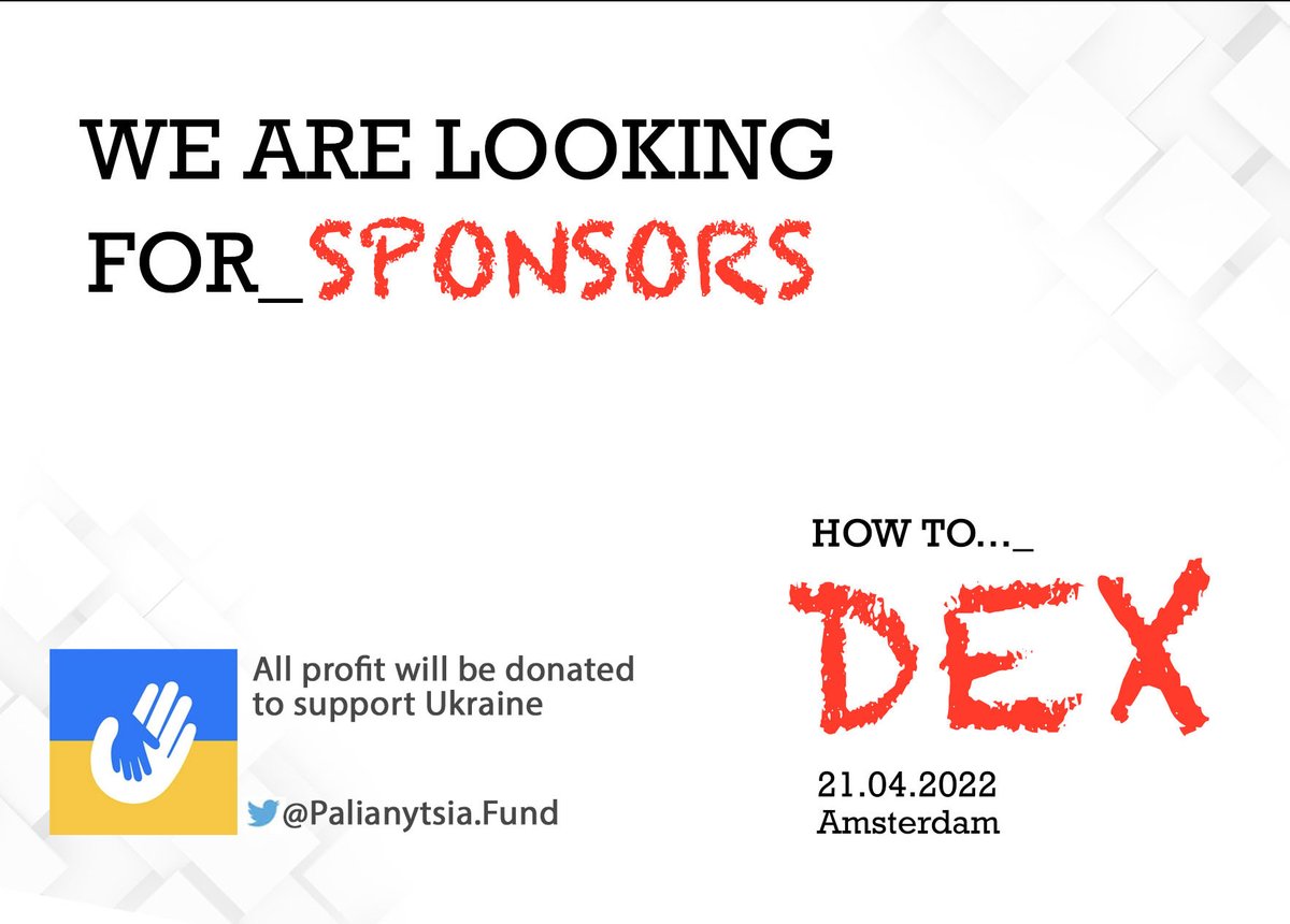 🙌HOW TO DEX is calling for sponsors! 🌟Highlight your project at our unique event for #DeFi and #TradFi experts on the future of #DEX adoption! 🇺🇦 All profits from the #conference will be donated to <a href="/PalianytsiaFund/">Palianytsia Fund 🇺🇦</a> to support #Ukraine   #StayWithUkraine